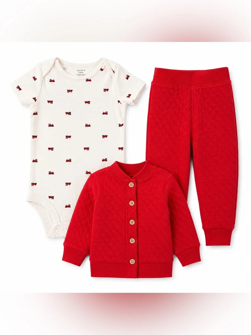 Carter's Red Baby Knit Top and Pants Set with Cream Bodysuit